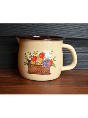 Cream Enamel Pitcher with Fruit Basket Decal